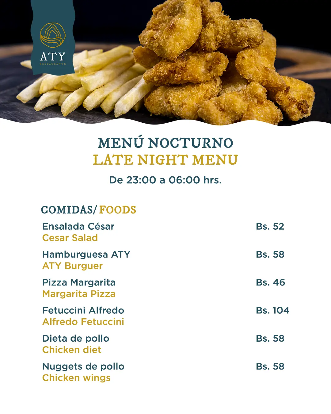 Menú Nocturno Aty